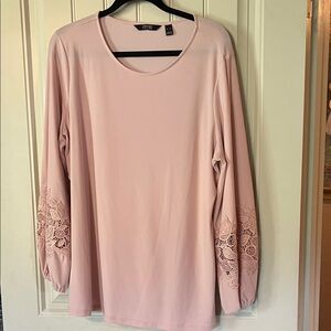 dennis basso Blush Pink Long Sleeve Top with Lace Sleeve Insets
